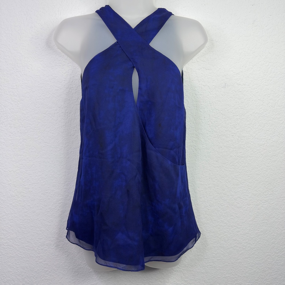 Haute Hippie Halter Top Womens XS Blue Silk Chiffon‎ Boho Whimsigoth Luxury